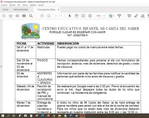 Lee más sobre el artículo Cronograma del mes de Diciembre